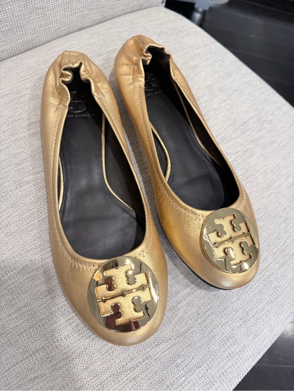 Tory Burch Gold Reva Logo Flats new